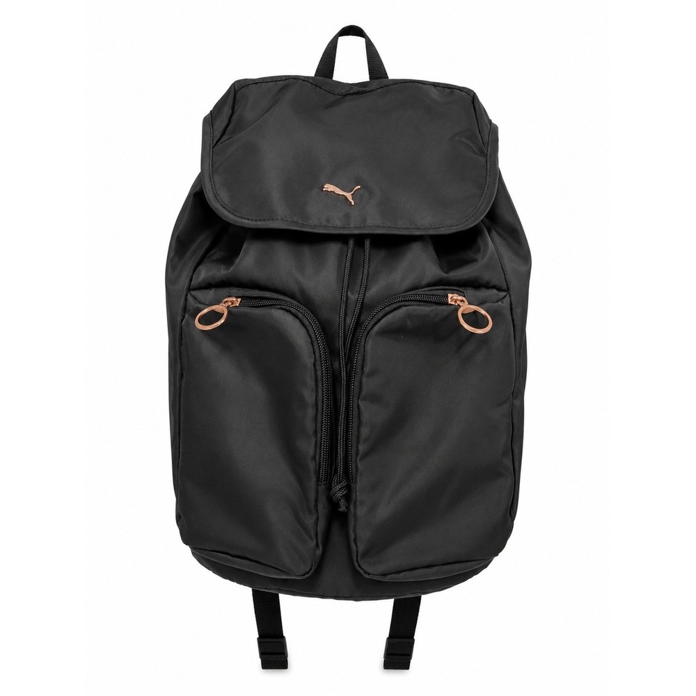 PUMA Black Backpack Drawstring Flap Top Zip Closure, Adjustable Straps, Pockets